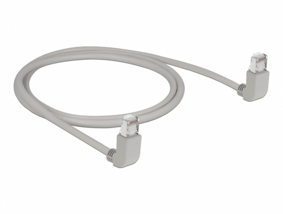 Imagine Cablu de retea RJ45 cat 6A S/FTP unghi sus 1m Gri, Delock 83517